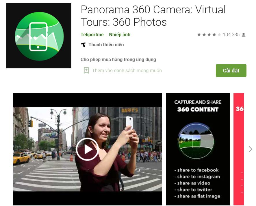 Ứng dụng chụp ảnh 360 độ Panorama 360 Camera