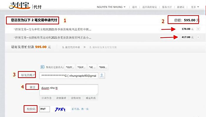 Thiết lập lệnh thanh toán hộ trên Taobao