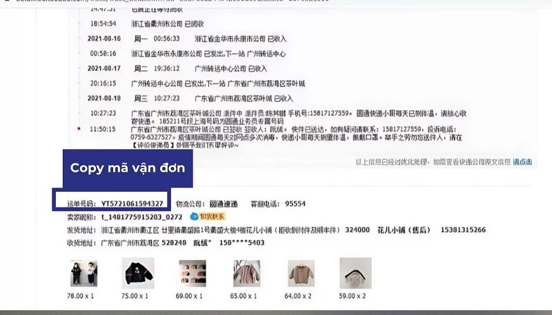 copy mã vận đơn Taobao